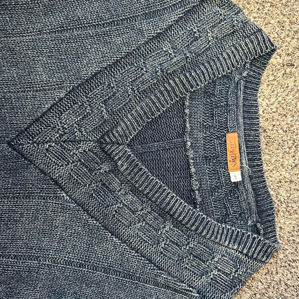 Ruff Hewn Blue V-Neck Sweater Cable Knit View 6